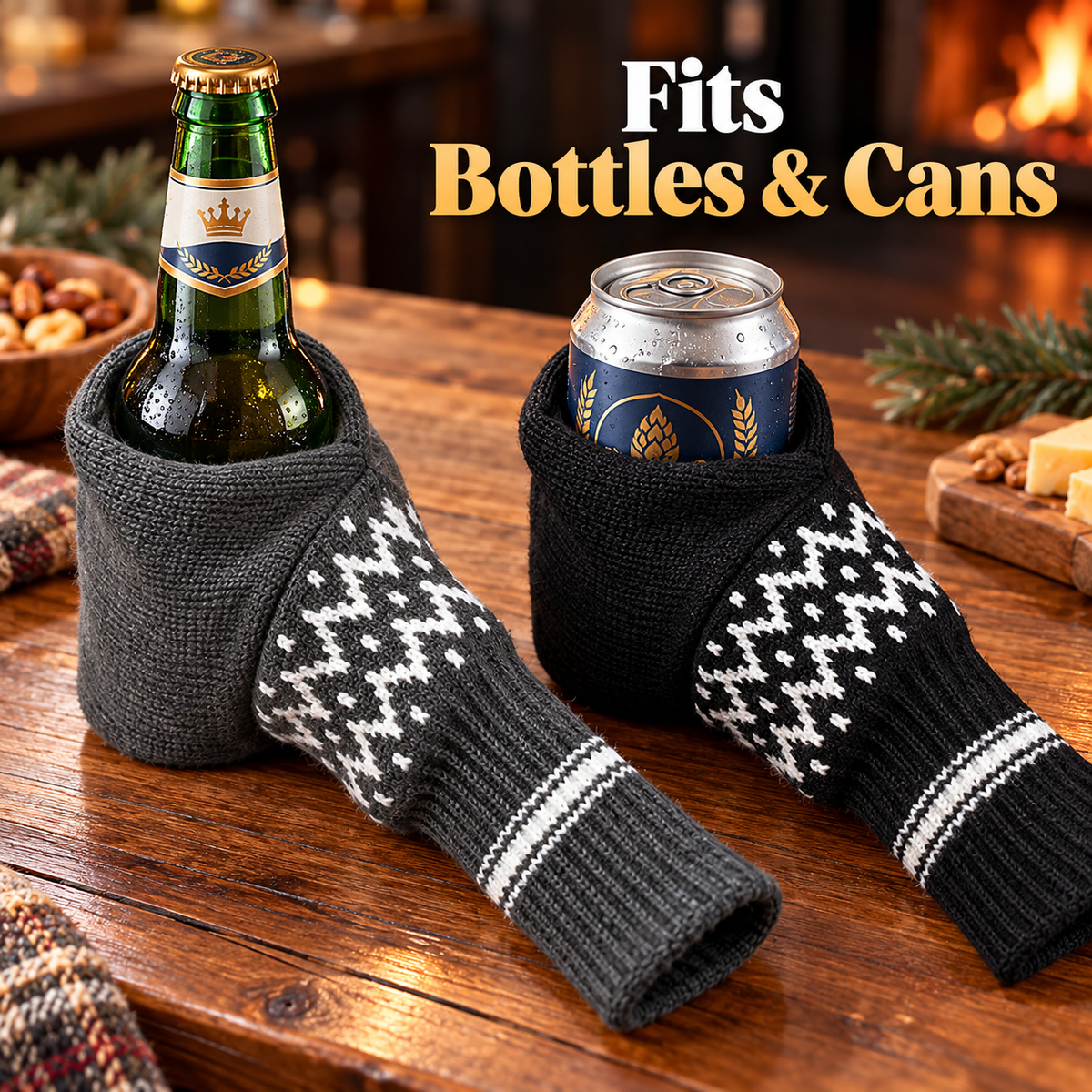 ❄️ Nordic Knit Beer Mitten 🍺 Universal Thermal Beverage Glove for Beer Bottles & Cans