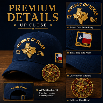Republic of Texas Embroidered Cap  🎁 Free Honor Coin With Every Cap Purchase