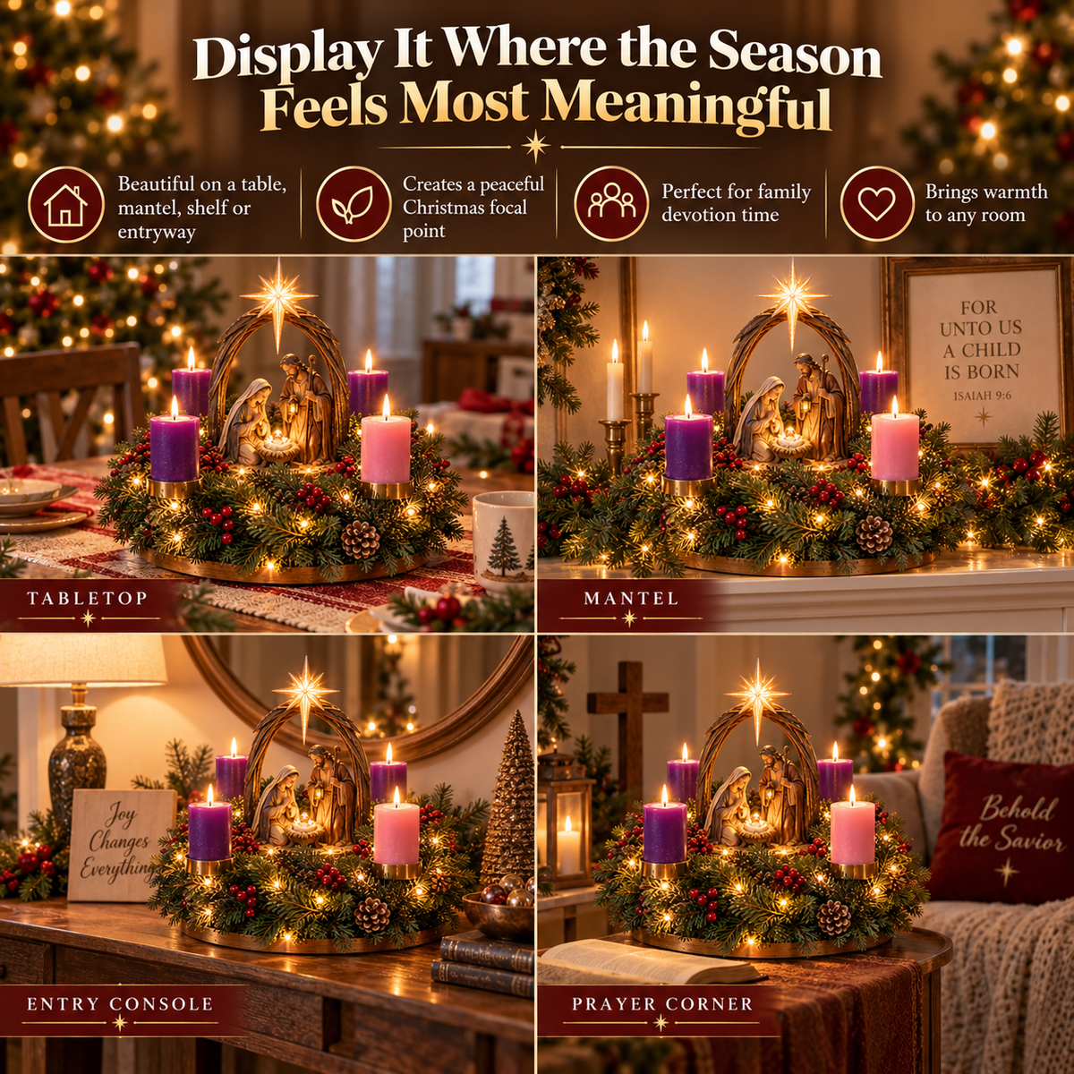 🔥50% OFF✨✝️ Lighted Nativity Advent Wreath – A Sacred 4-Week Christmas Tradition🕯️