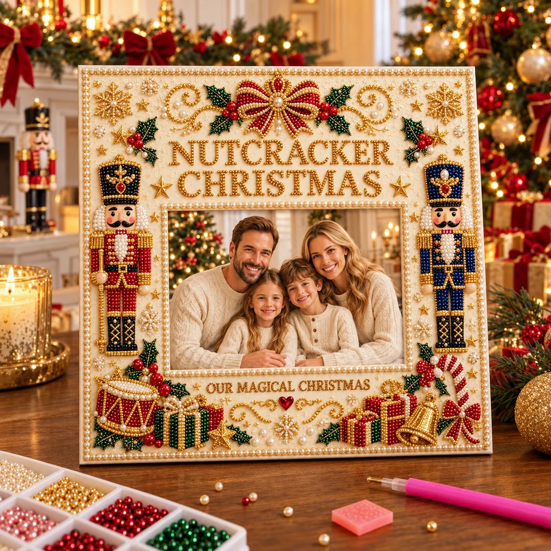 🎄 DIY Christmas Pearl & Rhinestone Photo Frame Kit | Beginner-Friendly Holiday Craft 💎