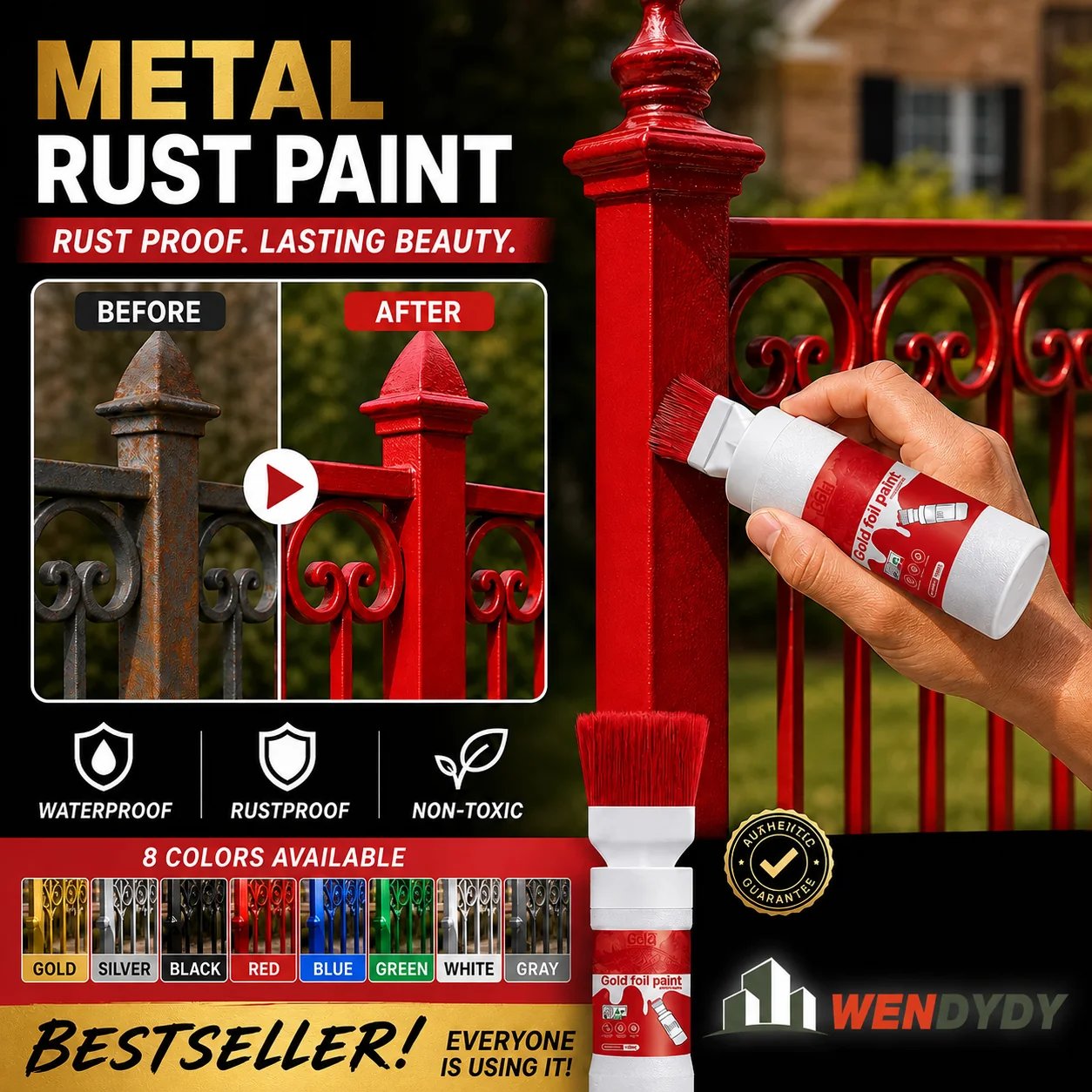 🔥HOT SALE🔥✨New Arrival✨🖌️🏠Water-Based Metallic Silver Paint with Built-in Brush💥👍