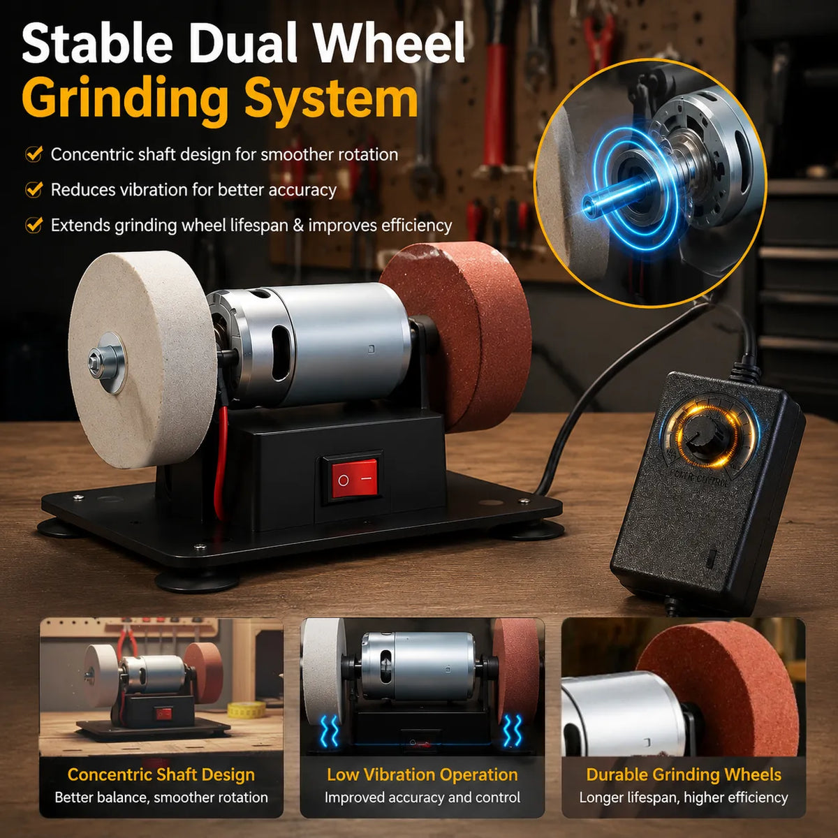 🔥Mini Bench Grinder with 2 Grinding Wheels