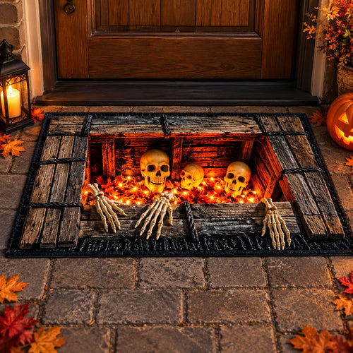 🔥LAST DAY 50% OFF💀Underground Crypt Skeleton Flame Ember Halloween Rug Decor✨