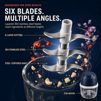 One-Touch Cordless Mini Food Chopper – 350mL Glass Bowl & 6-Blade Power ⚡