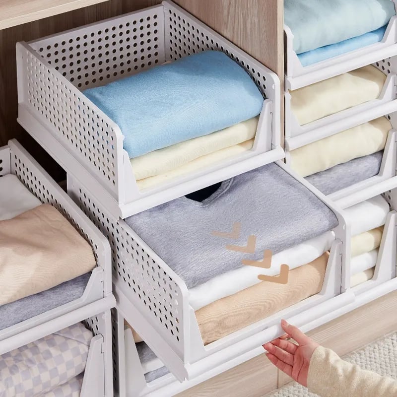 Foldable Drawer-Style Wardrobe Storage Box – Stackable Clothing & Closet Organizer