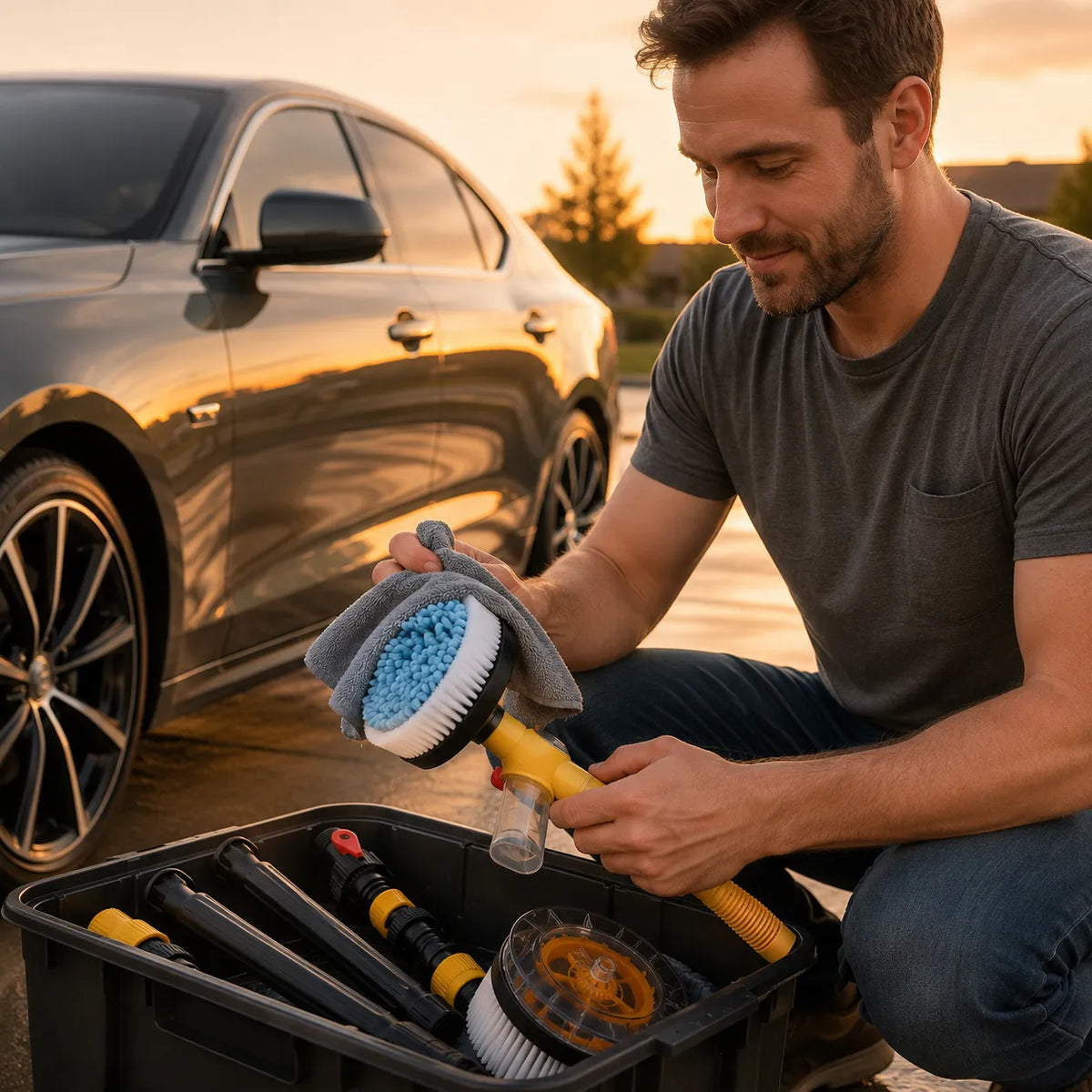 Water‑Powered Auto Rotating Car Wash Brush for Home Garage Car Care