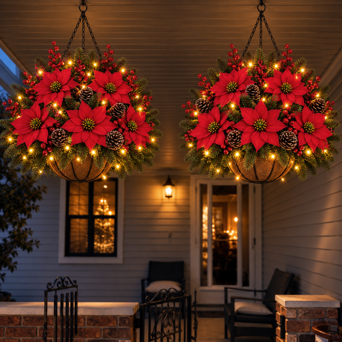 🏆2026 Christmas Sale 50% OFF🎄Pre-Lit Artificial Christmas Poinsettia Basket