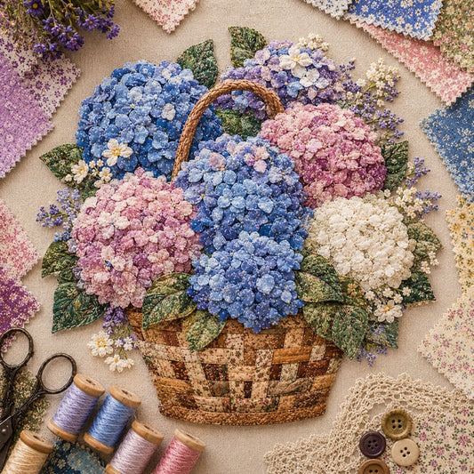 🌸🧵 Premium Floral Basket Patchwork DIY Kit | High-Quality Layered Fabric Bouquet with Raised Petals & Woven Basket Details ✨
