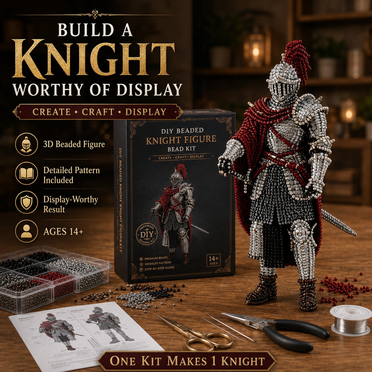 ⏳ Last Day 49% OFF – ⚔️ Beginner-Friendly DIY Legendary Medieval Knight 3D Beaded Figure Kit | Complete Kit with All Tools & Step-by-Step Guide Included 💕