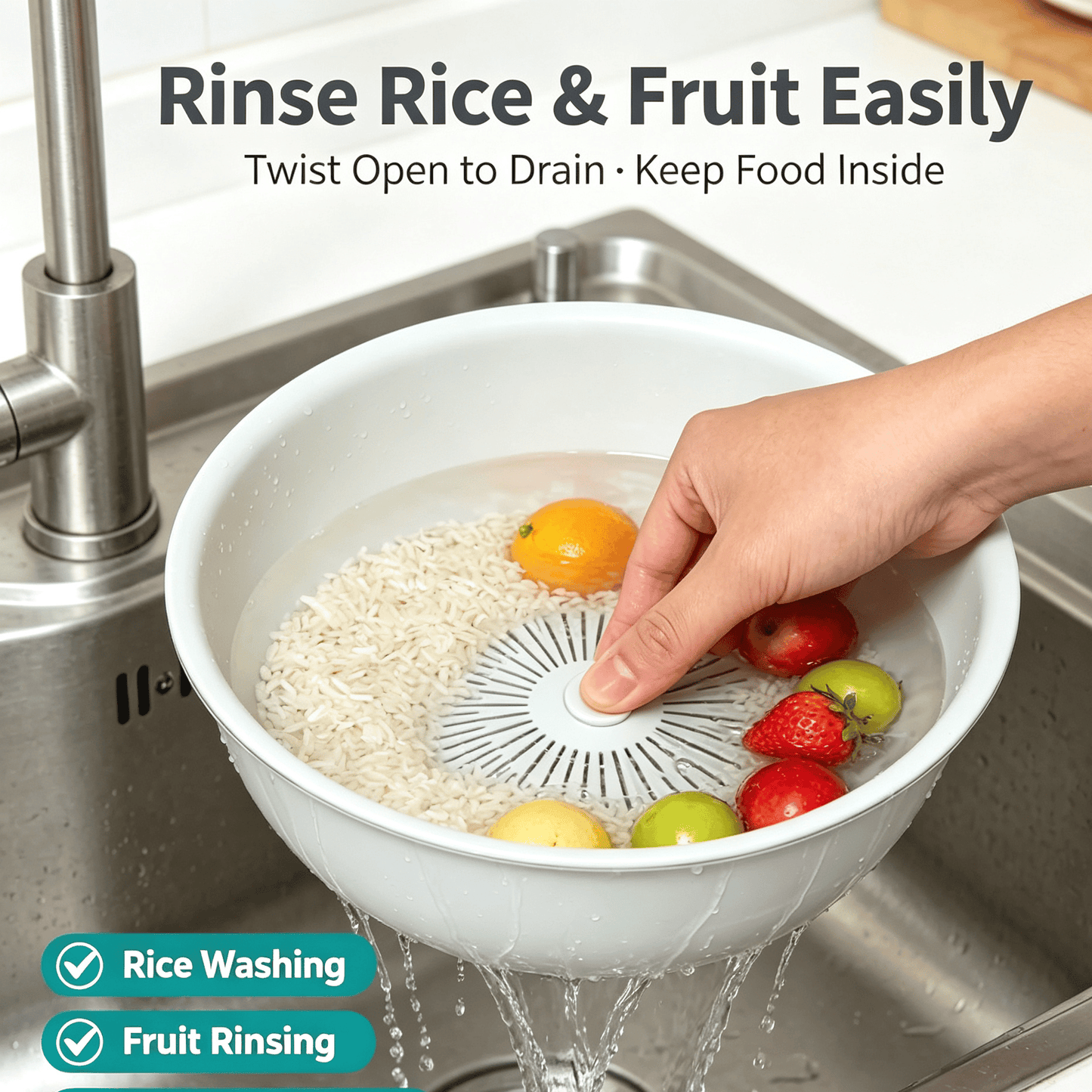 Reusable Press‑Type Rice Washer Strainer