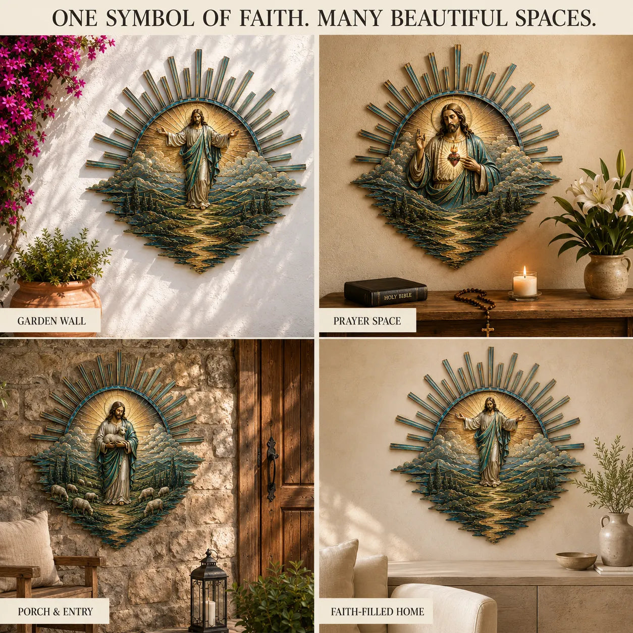 ⏳ Last Day 49% OFF – ✝️ Jesus Metal Wall Art Collection | Layered Christ Artwork with Radiant Sunburst, Dimensional Landscape Details & Concealed Keyhole Hangers ✨