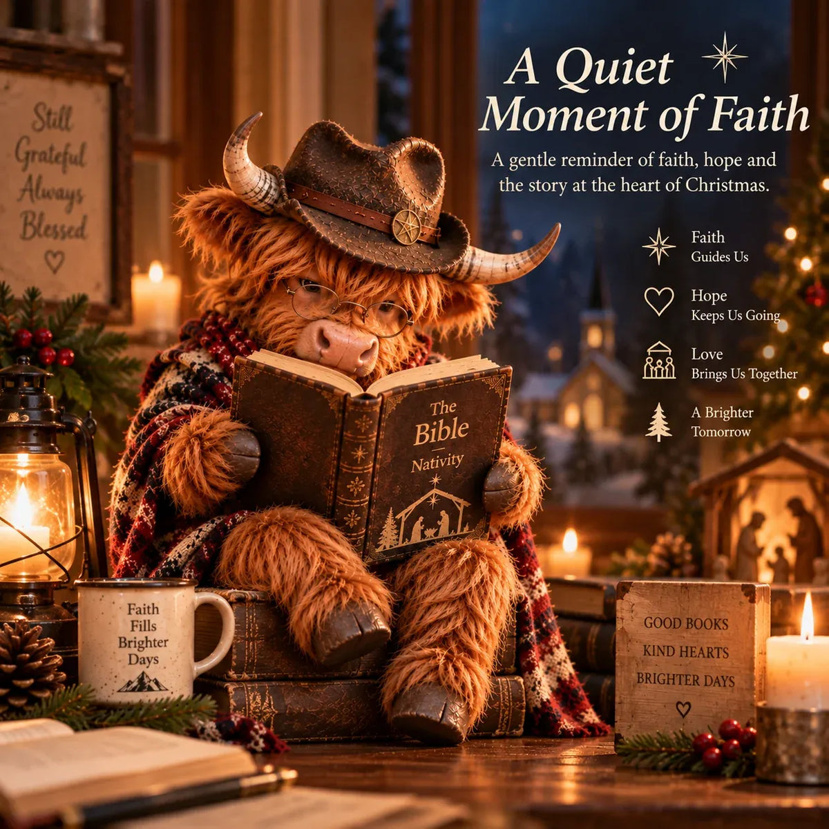 ⏳ Last Day 49% OFF – 🐮 Highland Cow Bible Nativity Figurine | Bookish Christmas Faith Décor for Shelves, Desks & Meaningful Gifts 🎄