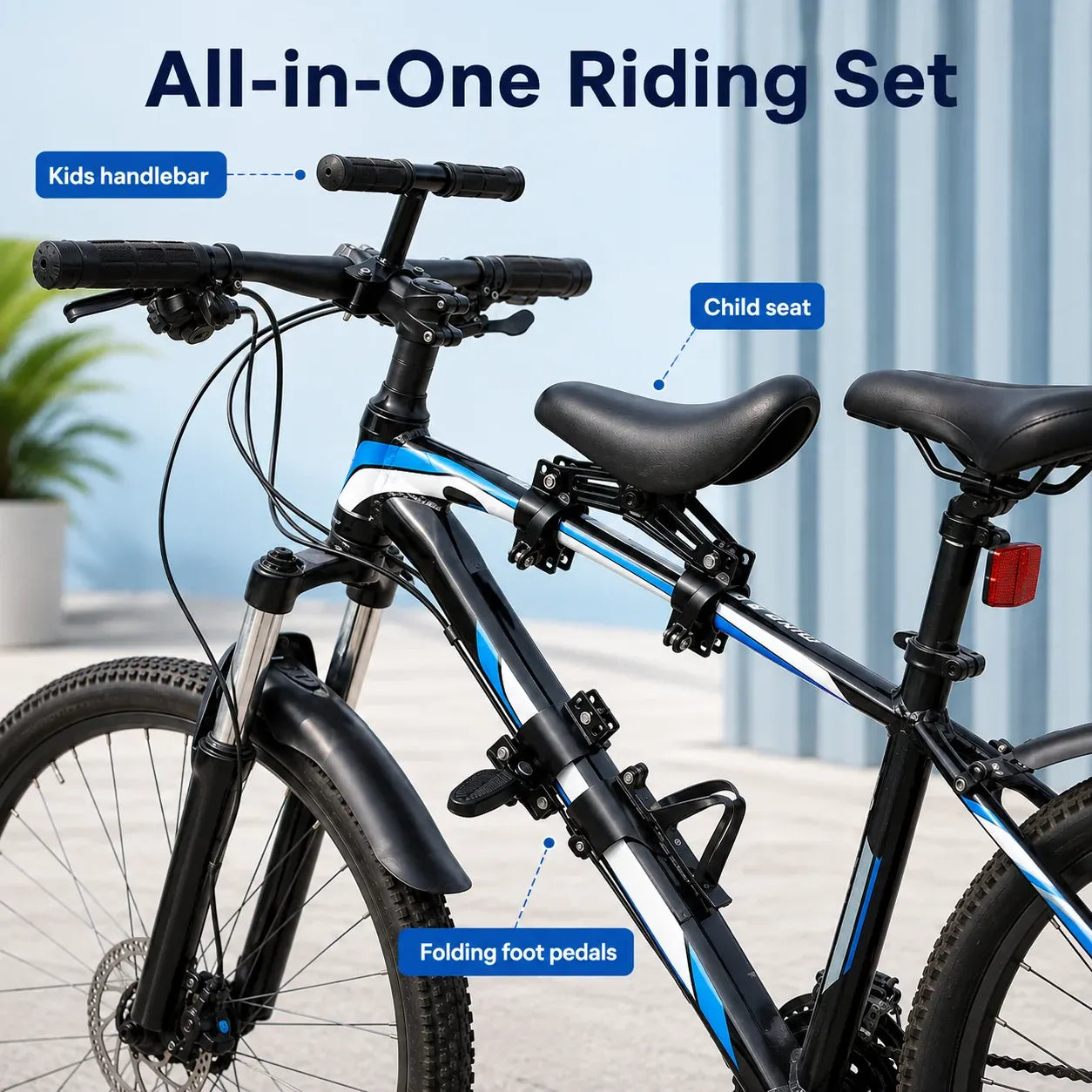 Front-Mounted Kids Bike Seat Set with Handlebar & Folding Foot Pedals