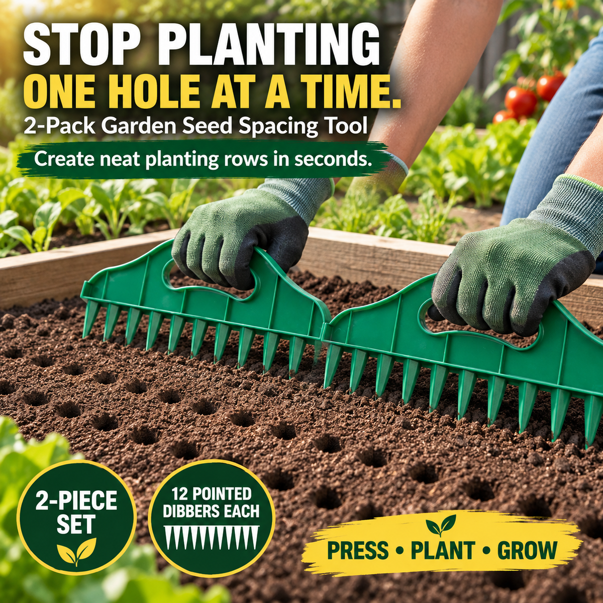 🌱 2-Pack Garden Seed Spacing Tool – Multi-Row Soil Dibbler & Furrow Maker
