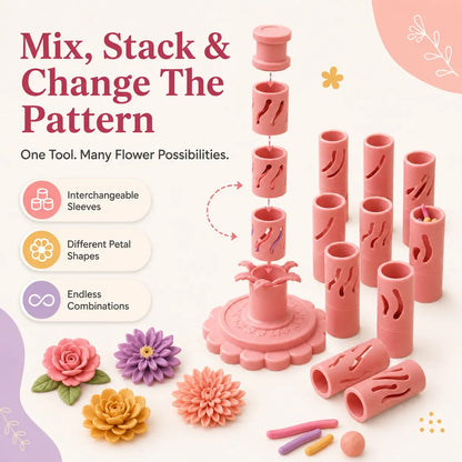 ⏳ Last Day 49% OFF – 🌸 Beginner-Friendly Clay Bloom Maker Set | Reusable 3D-Printed Flower Shaping Tool with Interchangeable Sleeves & 24-Color Modeling Clay Included ✨