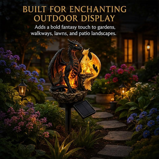 🐉 Solar-Powered Twin Dragon Garden Sculpture Light-Fantasy Outdoor Decor • Twin Ember Glow Edition