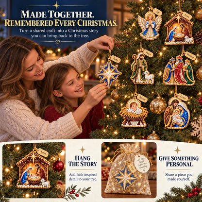 ✝️ Beginner-Friendly DIY Nativity Diamond Art Ornament Kit – Make the Christmas Story (8 Pieces)