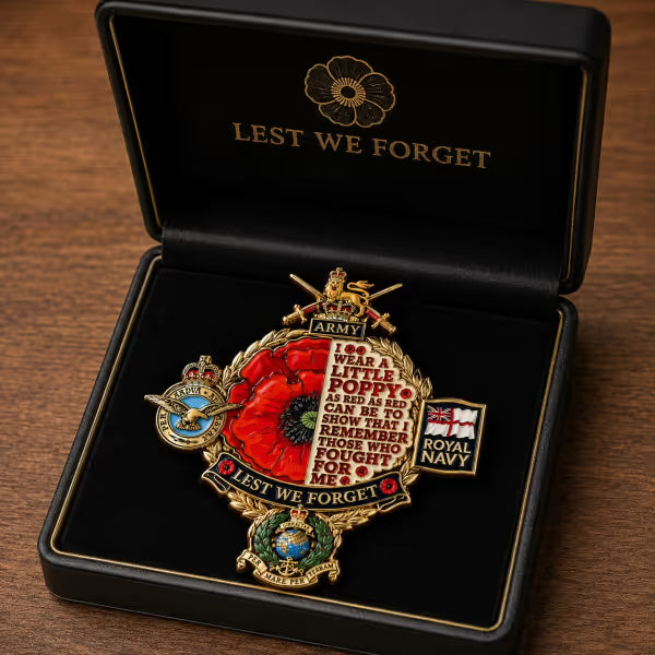 Remembrance Poppy Tribute Metal Badge – Commemorative Keepsake