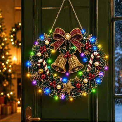 LED Weihnachts-Perlen-Diamantbild – Funkelnde Weihnachtskranz-Dekoration mit 19 Motiven