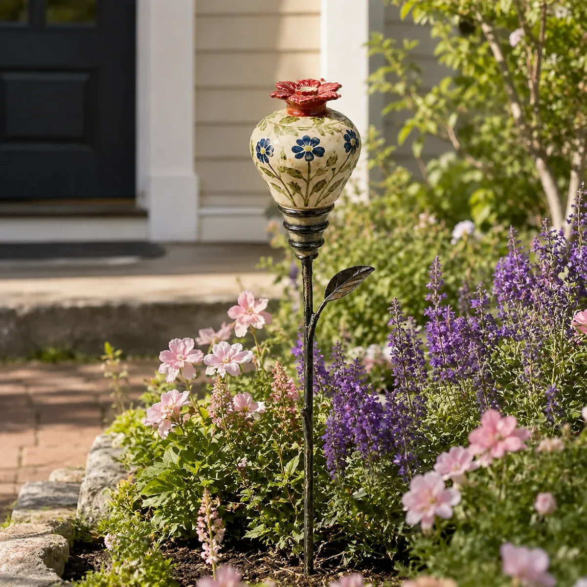 🔥LAST DAY SALE 60% OFF 🌺 Vintage Ceramic Hummingbird Feeder Garden Stake — Handcrafted Floral Bird Feeder Decoration