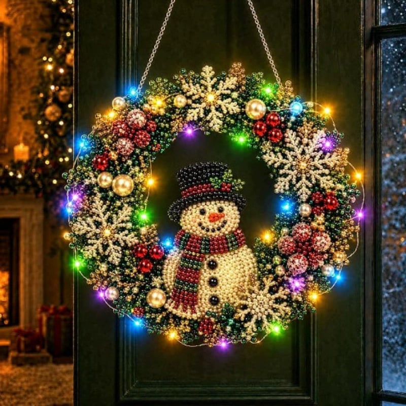 LED Weihnachts-Perlen-Diamantbild – Funkelnde Weihnachtskranz-Dekoration mit 19 Motiven