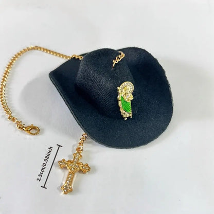 St. Jude Car Blessing Charm – Handmade Protection Ornament with Black Sombrero | Car Trinket & Decoration Gift