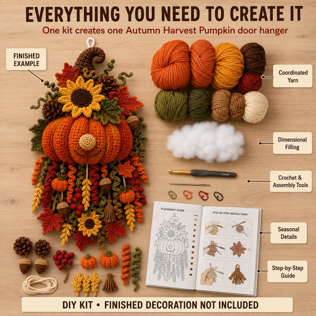 ⏳ Last Day 49% OFF – 🧶 DIY Dimensional Seasonal Crochet Door Hanger Kit Collection | Coordinated Yarn, Filling, Accessories & Step-by-Step Instructions Included 💕