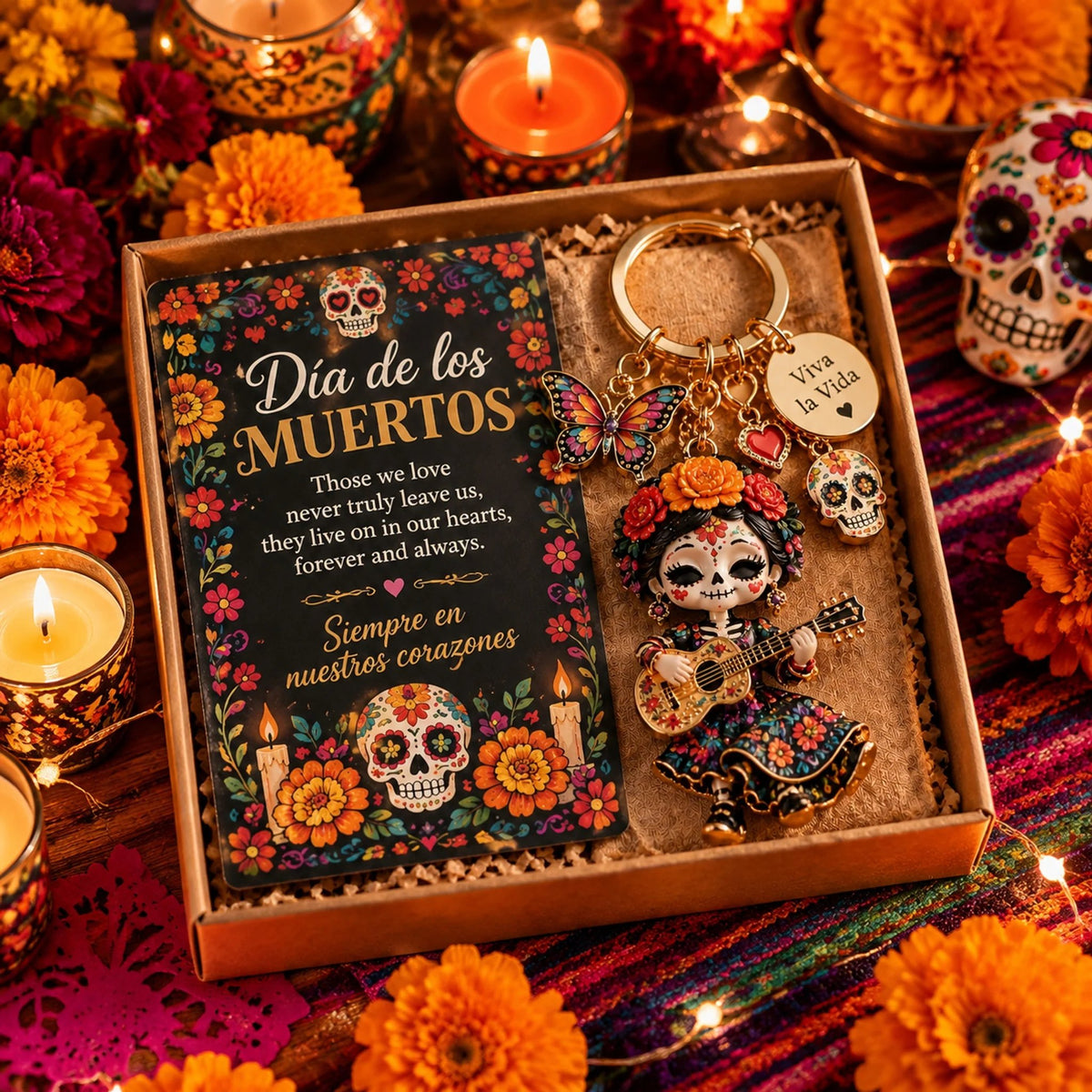 Día de Muertos Charm Keychain – 4 Colorful Styles