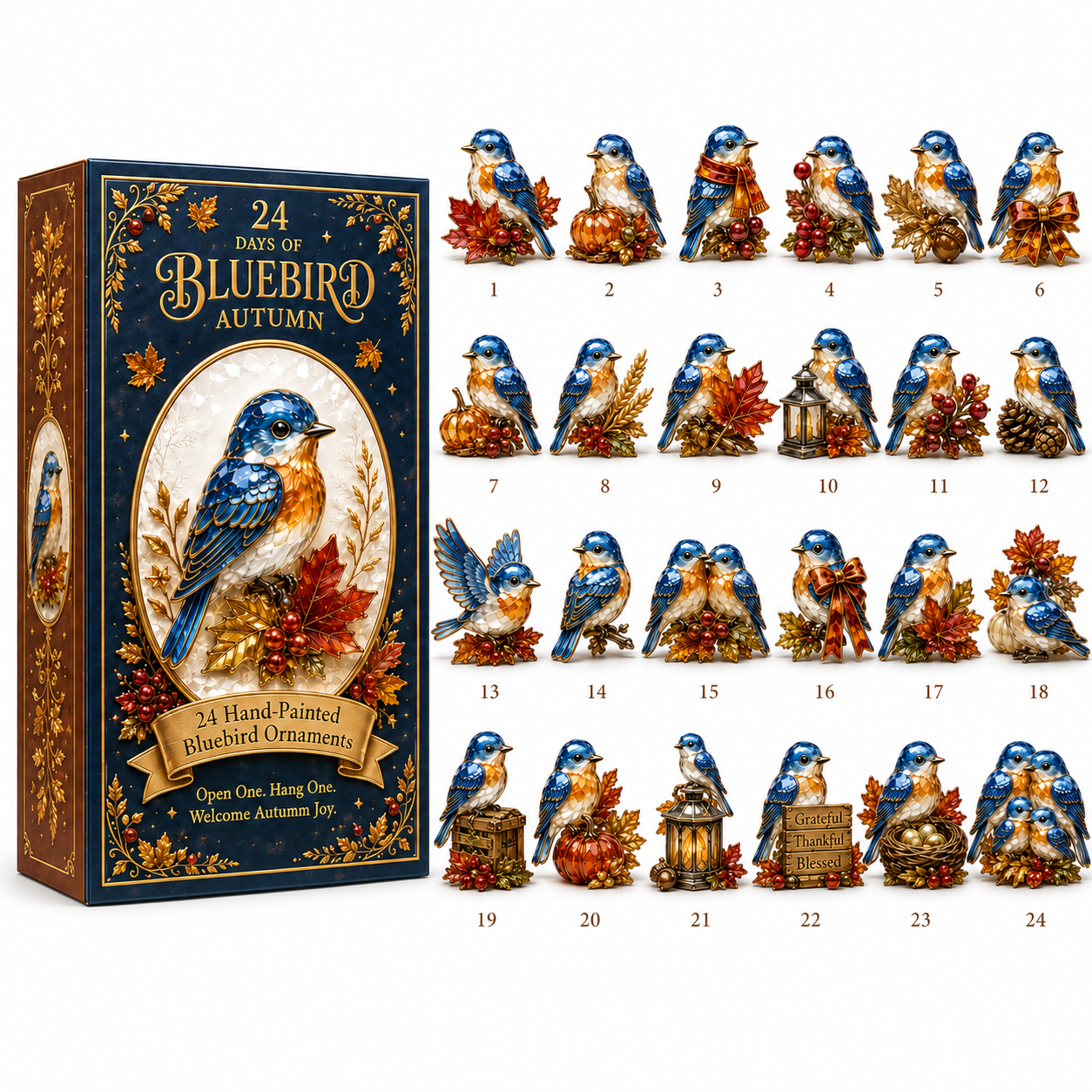 24-Day Bluebird Advent Calendar | Hand-Painted Ornament Countdown Gift