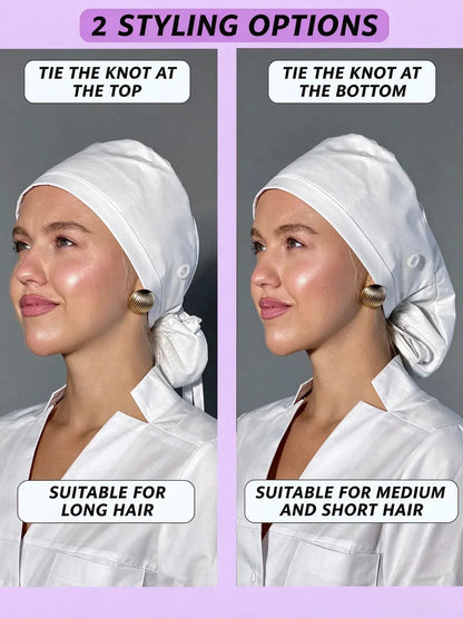 👩‍⚕️Adjustable Cotton Scrub Cap – Roomy Hair Pocket & Mask Buttons