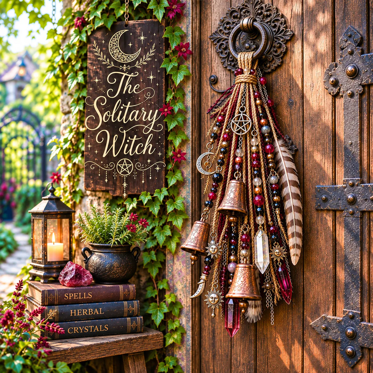 🔮 Witchy Door Charm – Celestial Bells & Crystal-Style Hanging Decor
