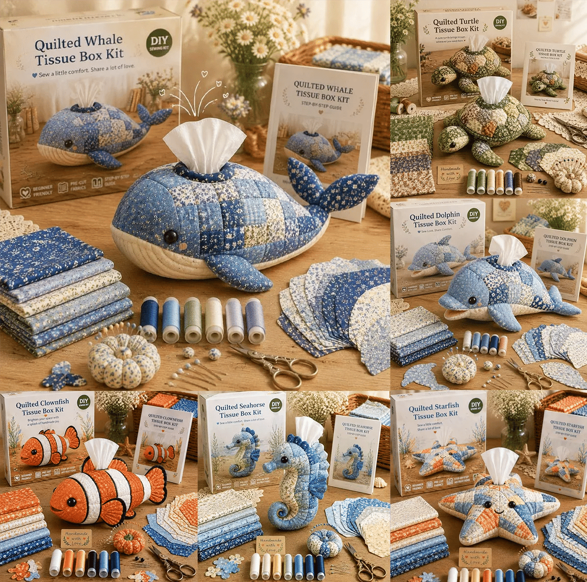 🎁🎉Only $24.99 This Week🌟🎉🧵 "Clever Hands" Ocean Animals DIY Tissue Box Craft Kit