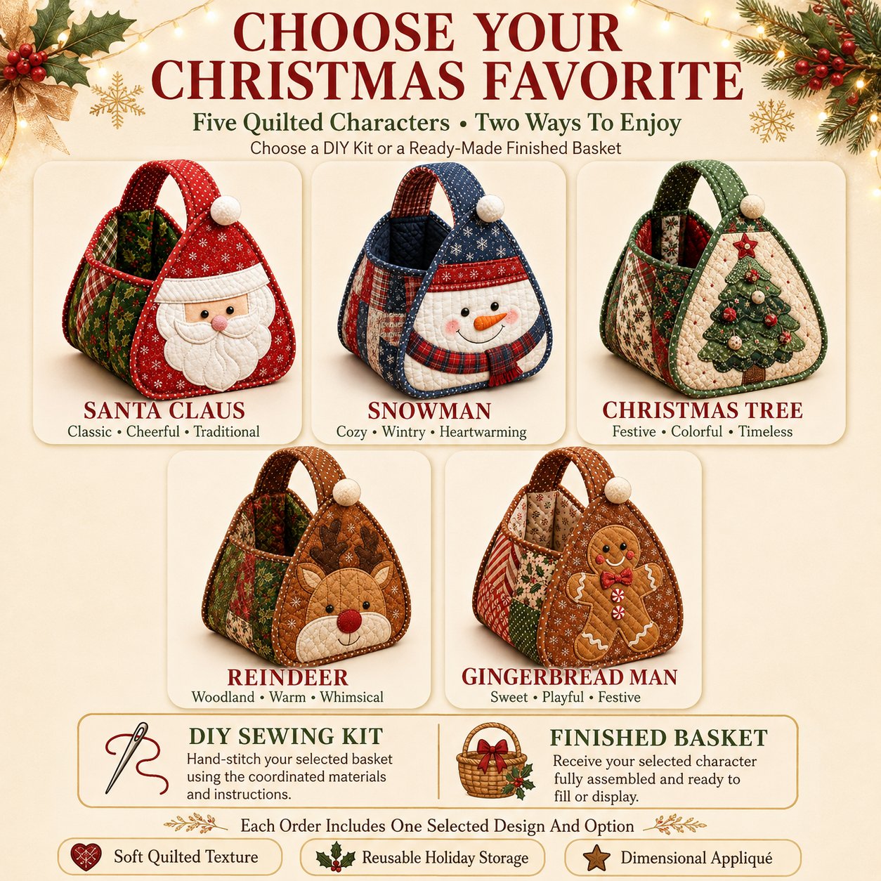 ⏳ Last Day 49% OFF – 🎄 Christmas Character Quilted Carry Basket🎁✨