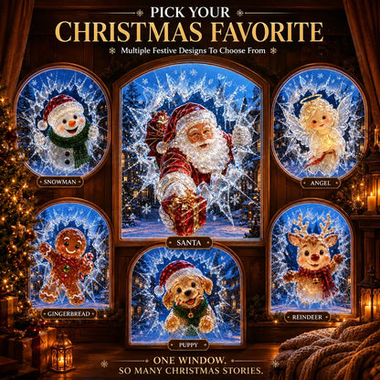 🎄Crystal Christmas Break-In Window Decal | 3D Shattered Glass Illusion with Sparkling Holiday Characters for Magical Window Decorations ✨🎅