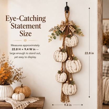 Rustic White Pumpkin Hanging Swag – 5-Pumpkin Fall Wall & Door Decor
