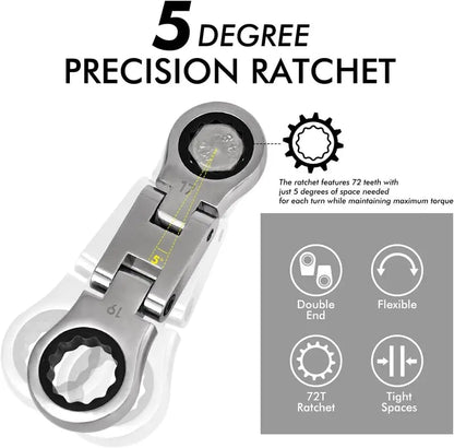 🛠️ 5-Piece Stubby Flex Head Ratchet Wrench Set | 72-Tooth Metric Mechanic Tools