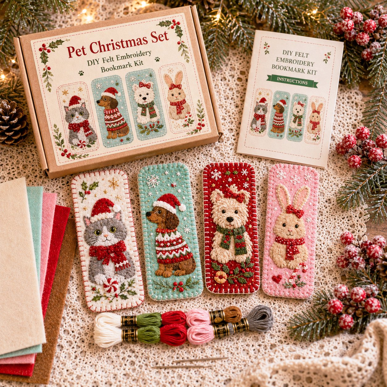 🎄 DIY Felt Embroidery Bookmark Kit
