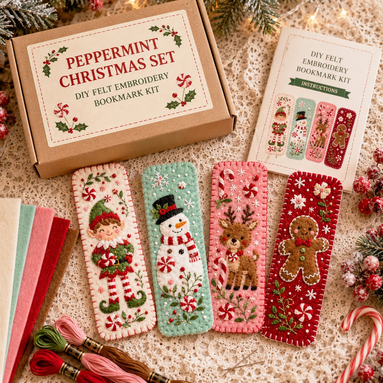 🎄 DIY Felt Embroidery Bookmark Kit