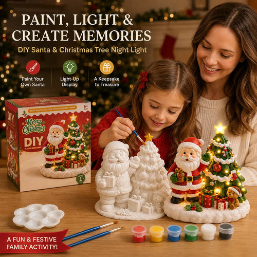 ⏳ Last Day 49% OFF – 🎨 Beginner-Friendly DIY Light-Up Santa & Christmas Tree Painting Kit | Complete Kit with Unpainted Plaster Scene, 6 Paints, 2 Brushes & Mixing Palette Included 💕