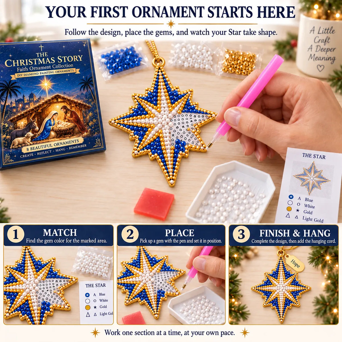 ✝️ Beginner-Friendly DIY Nativity Diamond Art Ornament Kit – Make the Christmas Story (8 Pieces)
