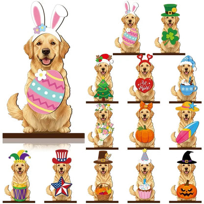 🎁Halloween Sale 50% OFF 🎃🐾Interchangeable Seasonal Animal Wooden Decor Set