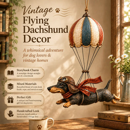 Vintage Flying Dachshund Hot Air Balloon Decor
