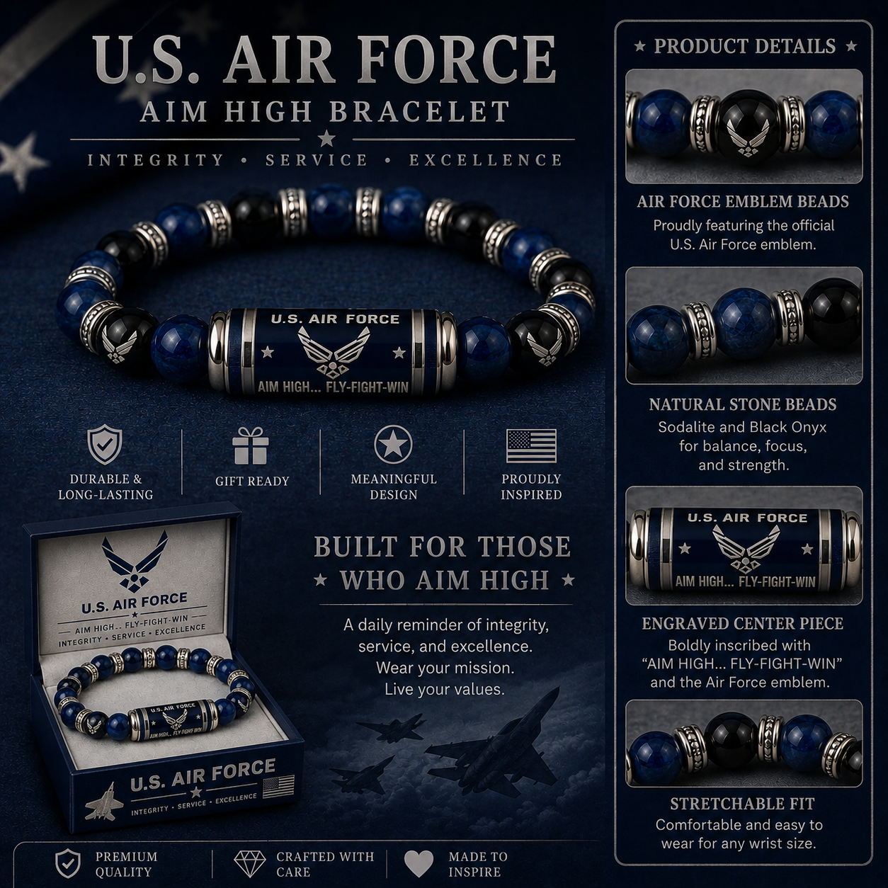 ✈️Last Day Promo: 49% OFF 🎖️ - U.S. Air Force Aim High Fly-Fight-Win Tribute Beaded Bracelet - Buy 2 Get 1 Free & 🔥Free Shipping Today!