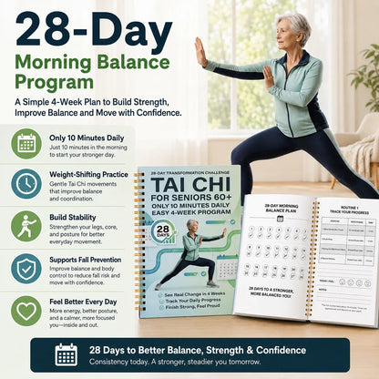 🔥🎁🔥Tai Chi Walking for Seniors, Spiral Bound 28 Day Morning Plan