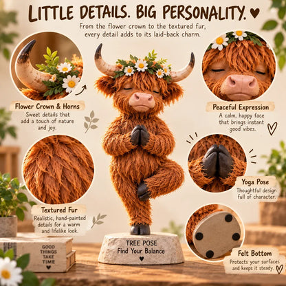 🧘 Find Your Balance – Highland Cow Yoga Figurine