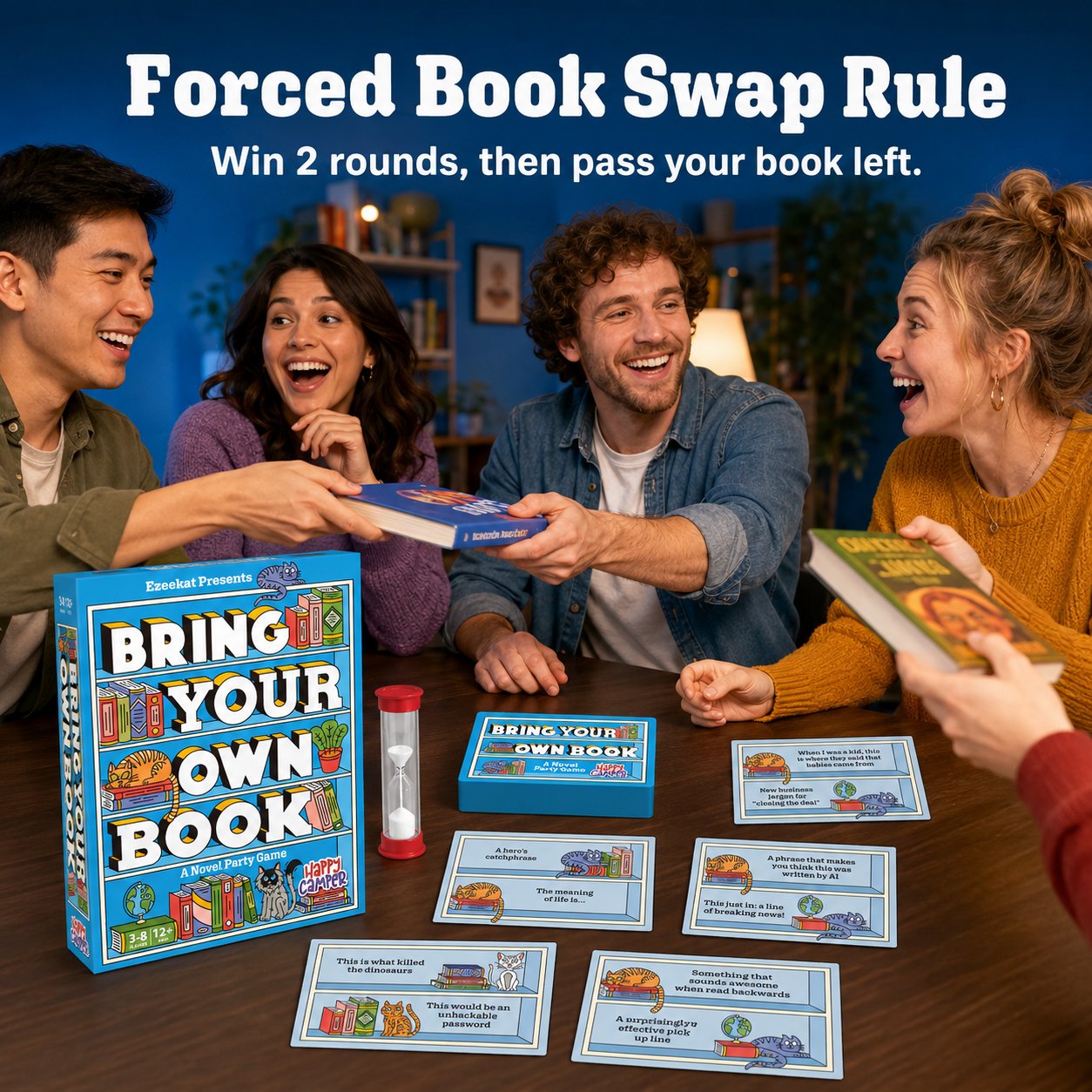 📚 Bring Your Own Book Party Game | 150 Hilarious Prompt Cards, 60-Second Timer & Endless Book Night Fun 🐱🎉