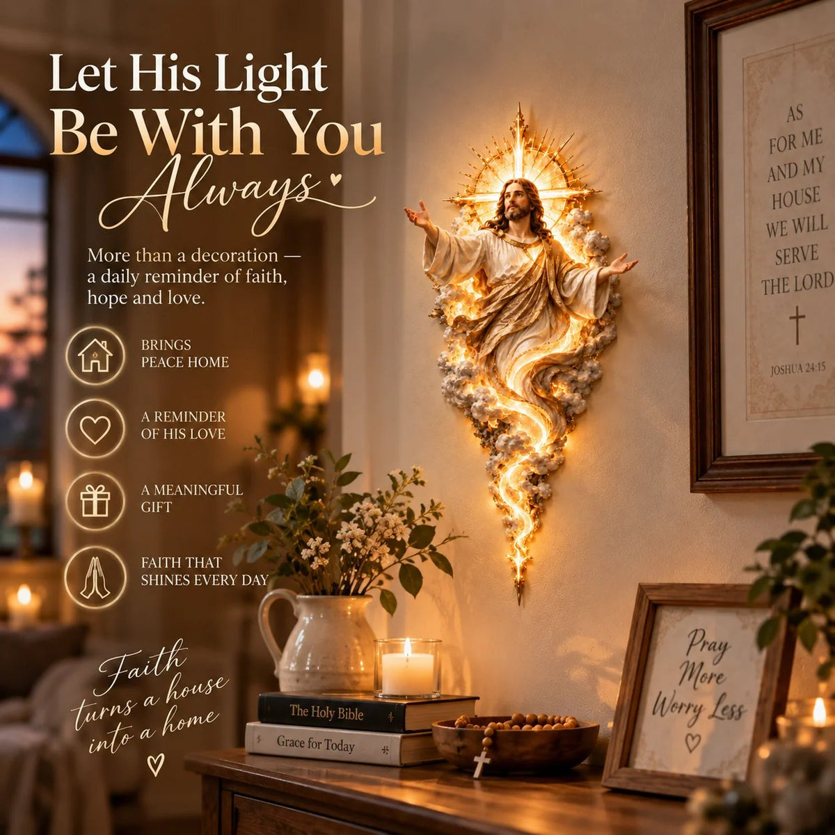🔥✝️ Light of the World Jesus Wall Sculpture – A Radiant Symbol of Faith for the Home✝️