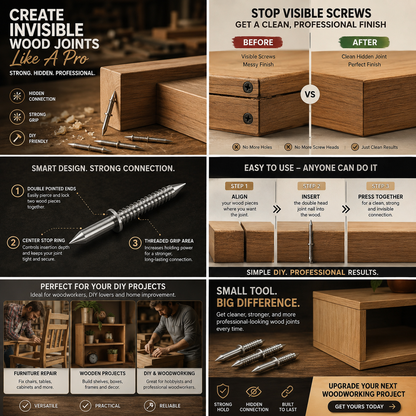 🔨Invisible Double Head Wood Joint Nails | Hidden Connector Pins for DIY Furniture Repair & Woodworking