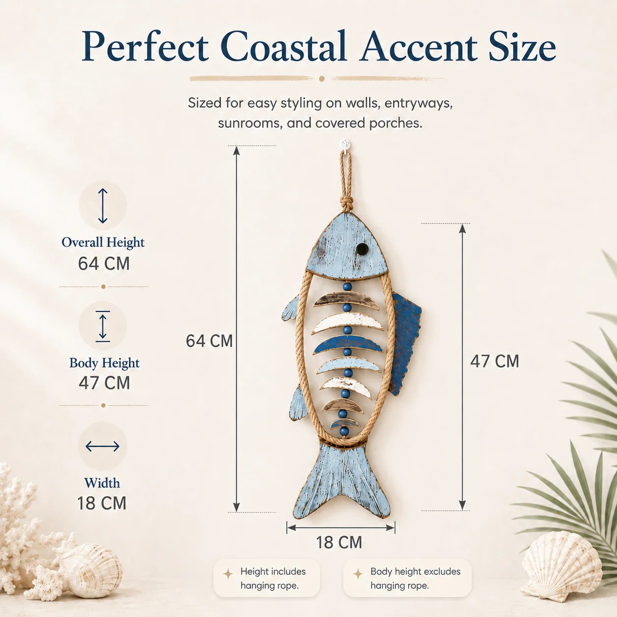 🐟✨ Lighted Coastal Rope Fish Wall Hanging