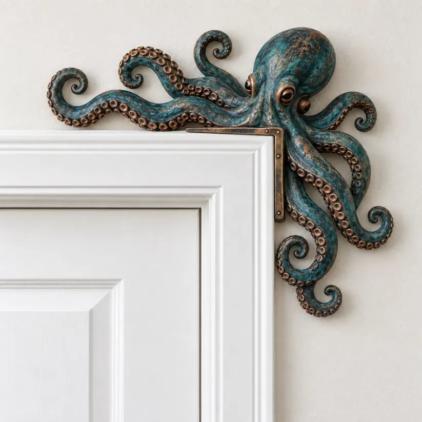 Octopus Door Topper – Coastal Turquoise & Bronze Doorway Décor